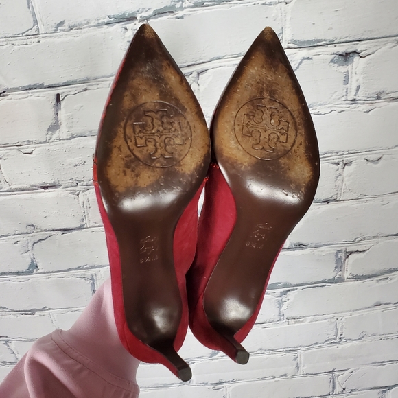 Tory Burch Monroe Red Suede Pumps - Picture 7 of 8